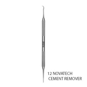 Combines a sickle-shaped scaler with a flat blade for removal of excess resin, cement, or porcelain flash. The narrow chisel removes excess interproximal material with a push stroke.