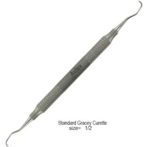 Gracey curettes, slight contra-angle for anterior incisors and canines. Double-ended, easy-grip handle