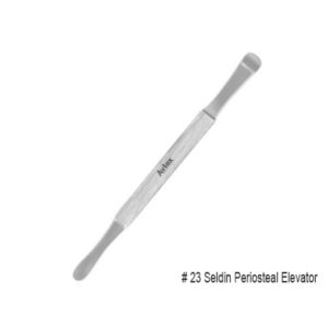 Periosteal Elevators are designed for reflecting and retracting the mucoperiosteum after incisions of the gingival tissue. A large flat handle instrument with one sharp blade and one dulll blade for reflecting tissue.